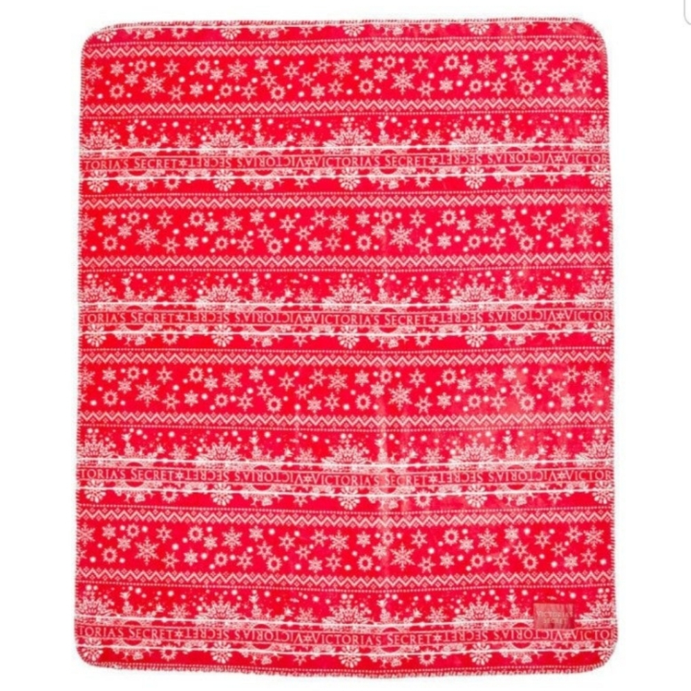 NEW Victoria's Secret Soft Plush Fleece Blanket Throw Red Fair Isle Snowflake